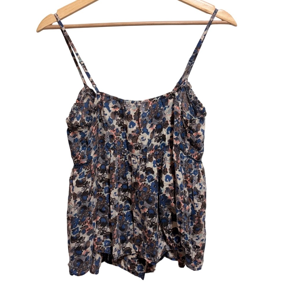 American Eagle Boho Babydoll Peplum Cami Size S Blue Concert Cottagecore Country